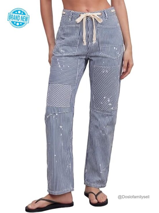Denim - Women Striped Barrel Jeans Casual Loose Denim Wide Leg Baggy Mid Waist Y2k